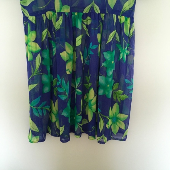 VTG Cole of California Blue Green Floral Mesh Sheer Cover Up Babydoll Dress M/L - Picture 4 of 14